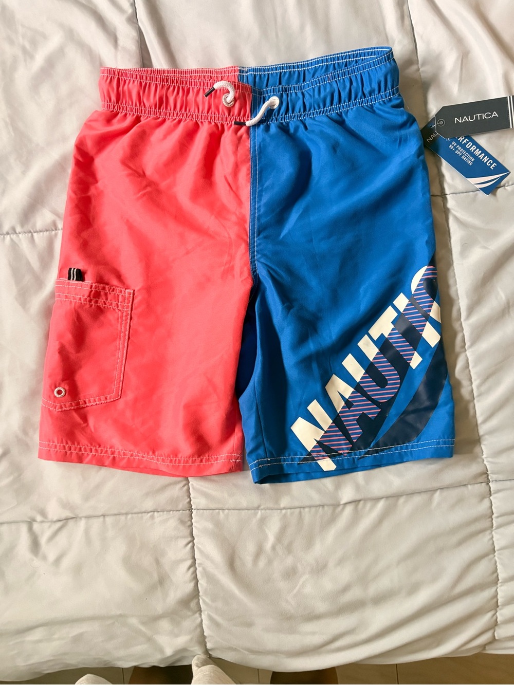 Nautica Coral and Blue Colorblock Boys' Swim Shorts